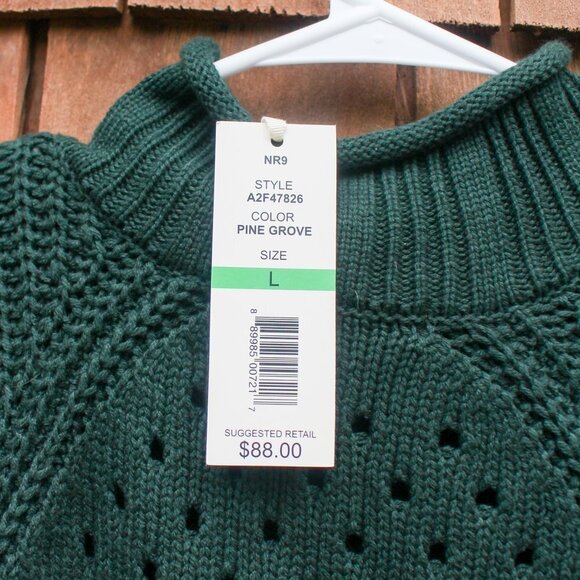 New W/ Tags One A Forest Green Mock Turtle Neck Sweater Knit Wide Sleeves Large - Picture 5 of 6